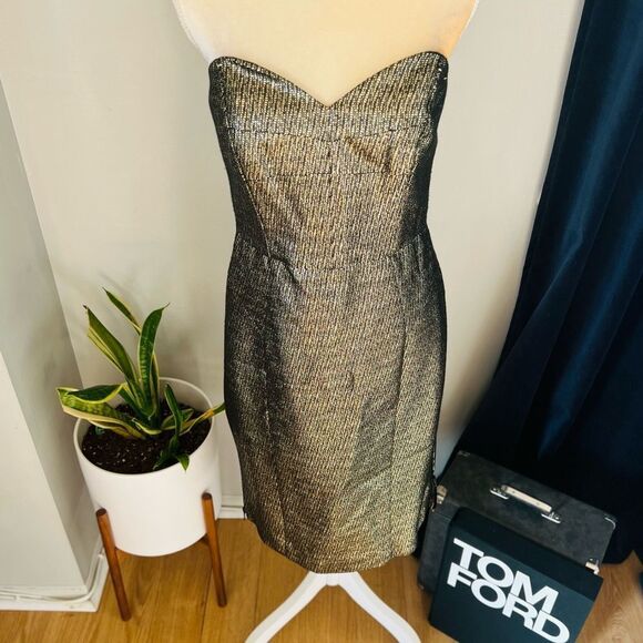Milly Marta Couture‎ Metallic Strapless Dress, Gold/Black, Boned, Size 8, NWT - Picture 6 of 17